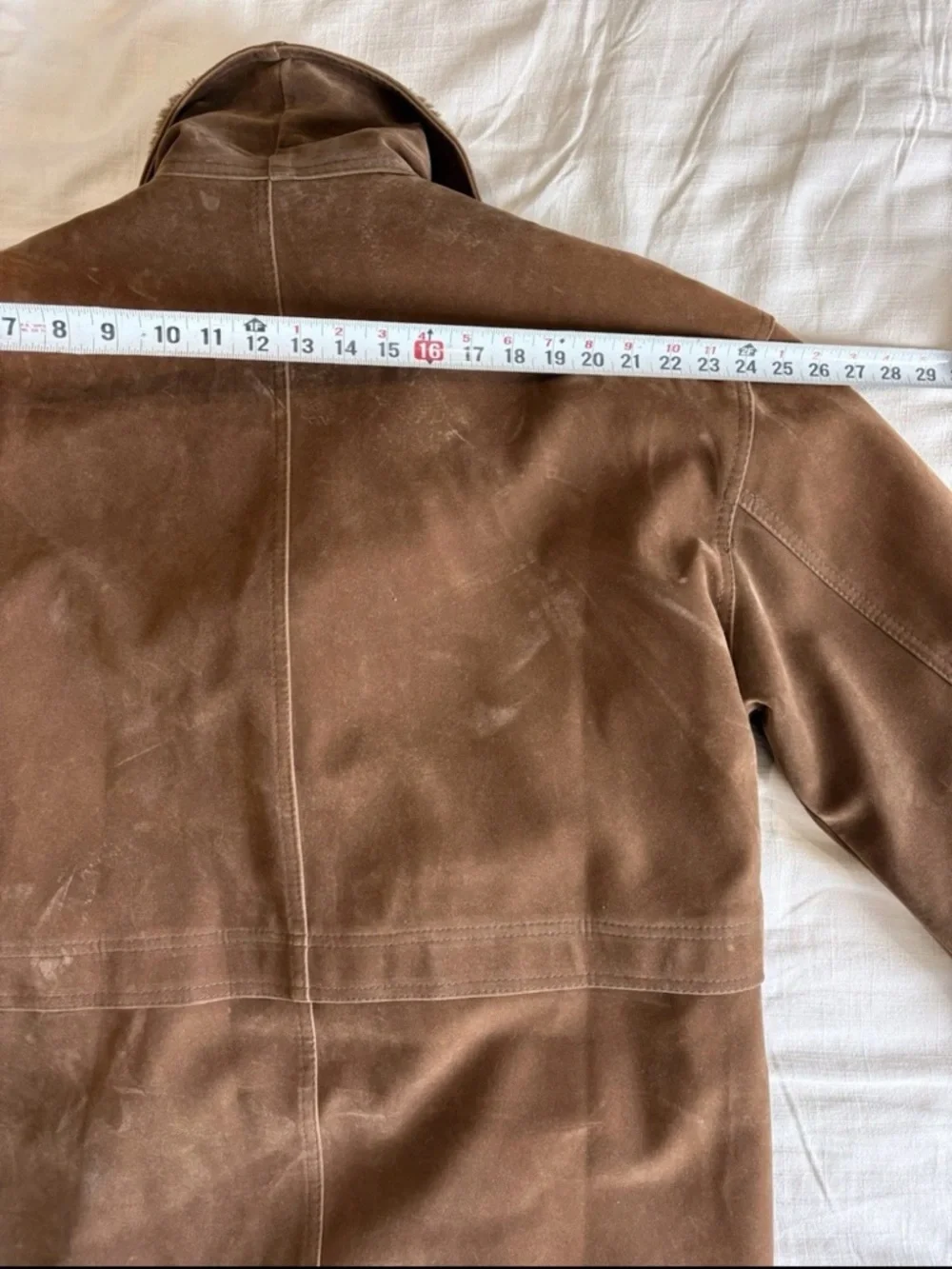 T. Shearling Men’s XL Brown Overcoat Button Shawl Collar Lined Pockets Mid - Picture 6 of 9
